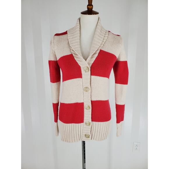OLD NAVY Women's Beige & Pink Striped Button Up Sweater Sz XS - Picture 1 of 10